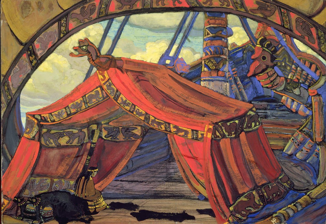 Toneelontwerp voor "Tristan en Isolde" door Wagner, 1912 door Nicholas Roerich