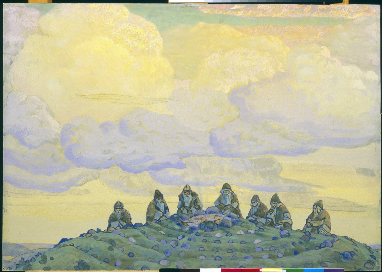 Het Grote Offer: decor voor het ballet "Le Sacre du Printemps" van Igor Stravinsky, 1910 door Nicholas Roerich