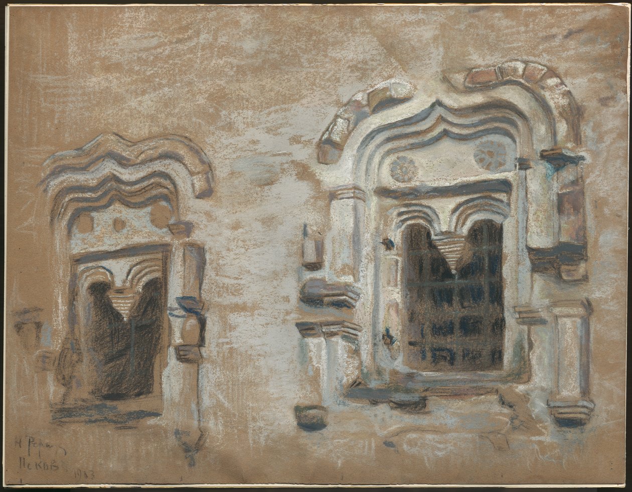 Ramen van een 17e-eeuws huis, Pskov, uit "Studies van een reis door oude Russische steden" door Nicholas Roerich