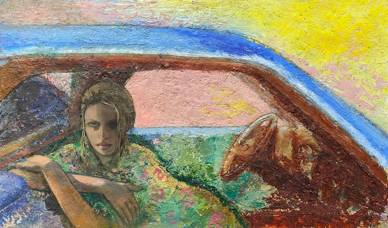 Cabrio, 2020-23 (olieverf op board) door Nick Williams