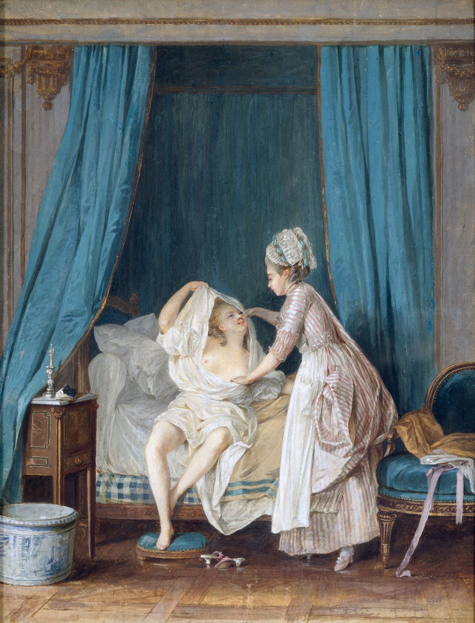 Dame die uit bed stapt, 1776 door Niclas II Lafrensen