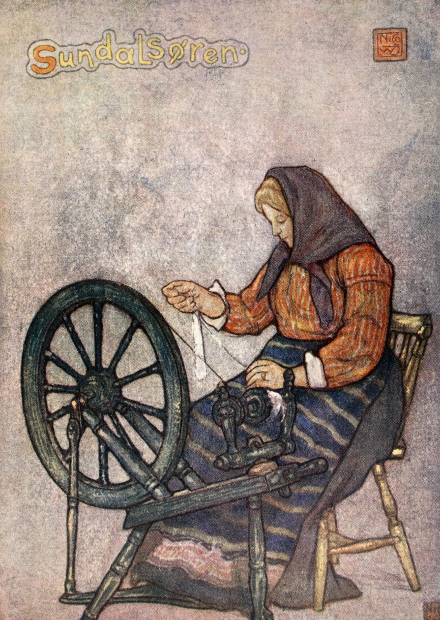 Vrouw aan het spinnen, Sundalsoren, 1905 door Nico Jungman
