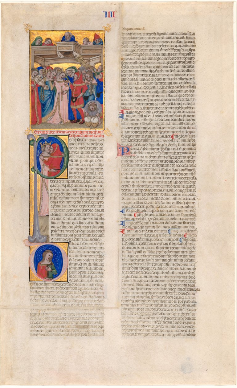 Het Huwelijk; de Kus van de Bruid (initiaal P); de Verlaten Bruid (initiaal D) door Nicolò da Bologna