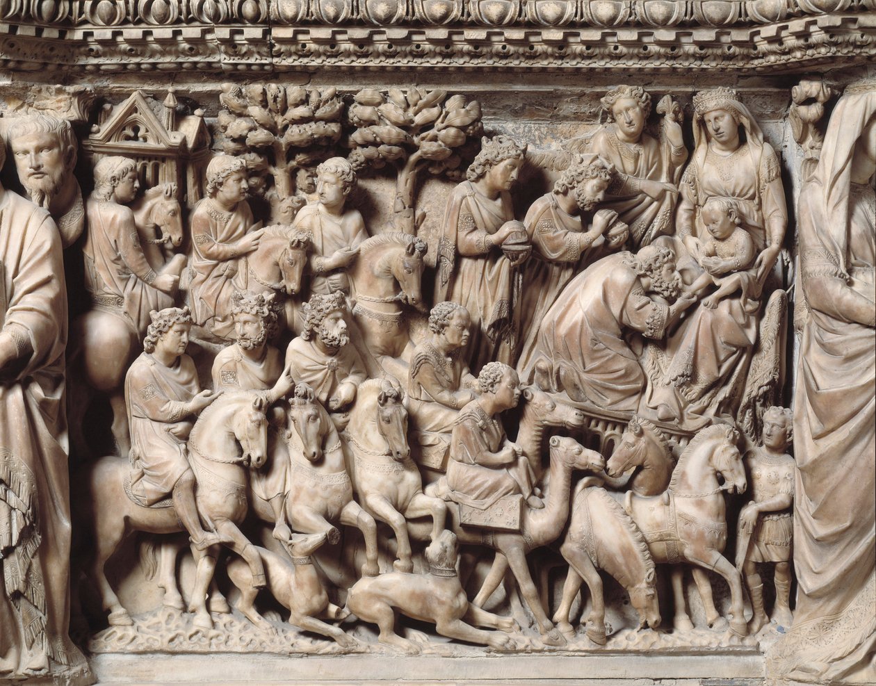De reis en aanbidding van de wijzen (detail) door Nicola Pisano