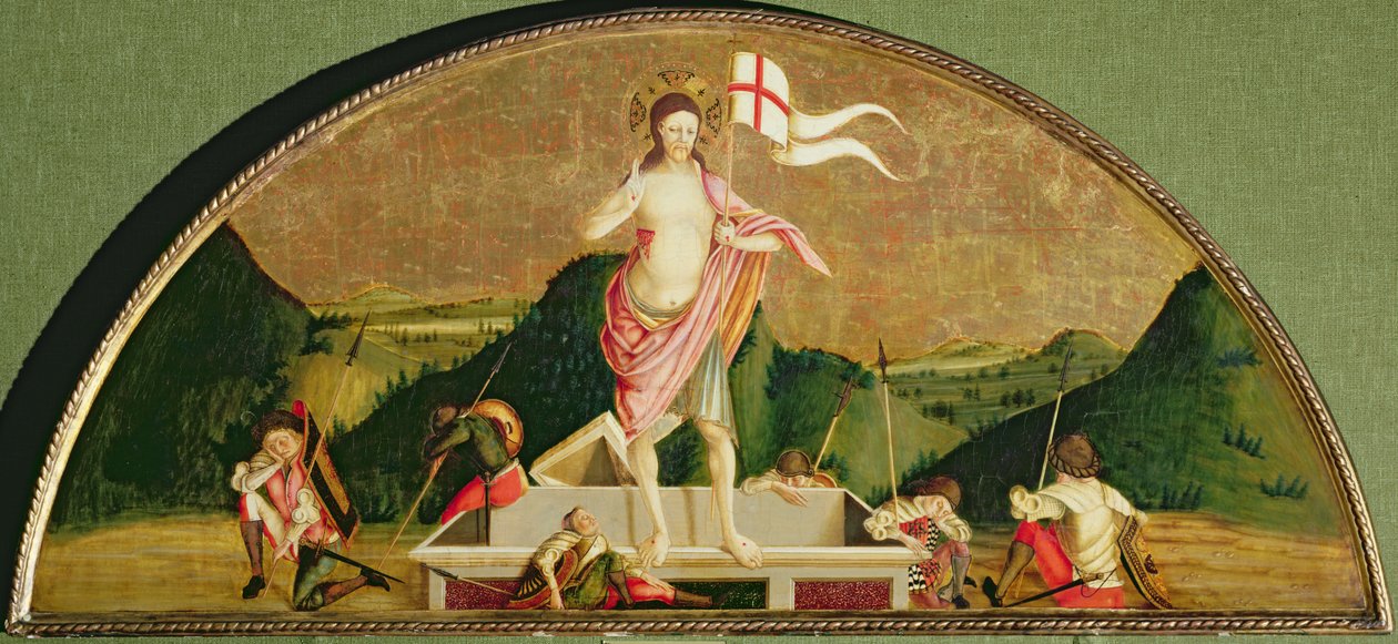 De verrezen Christus (olieverf op paneel) door Nicola de Maestro Antonio