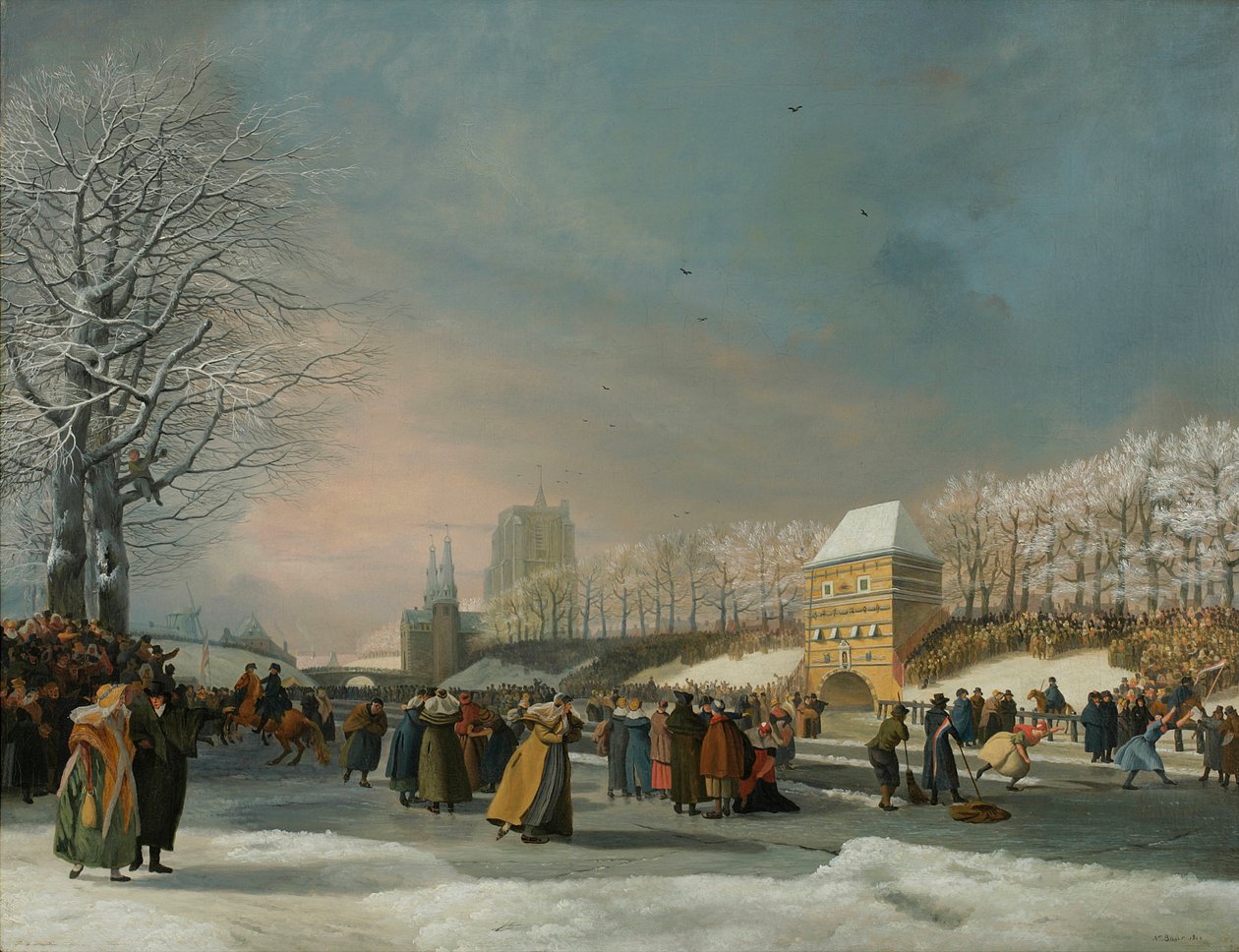 De vrouwen schaatswedstrijd op de Westersingel in Leeuwarden, 21 januari 1809 door Nicolaas Baur