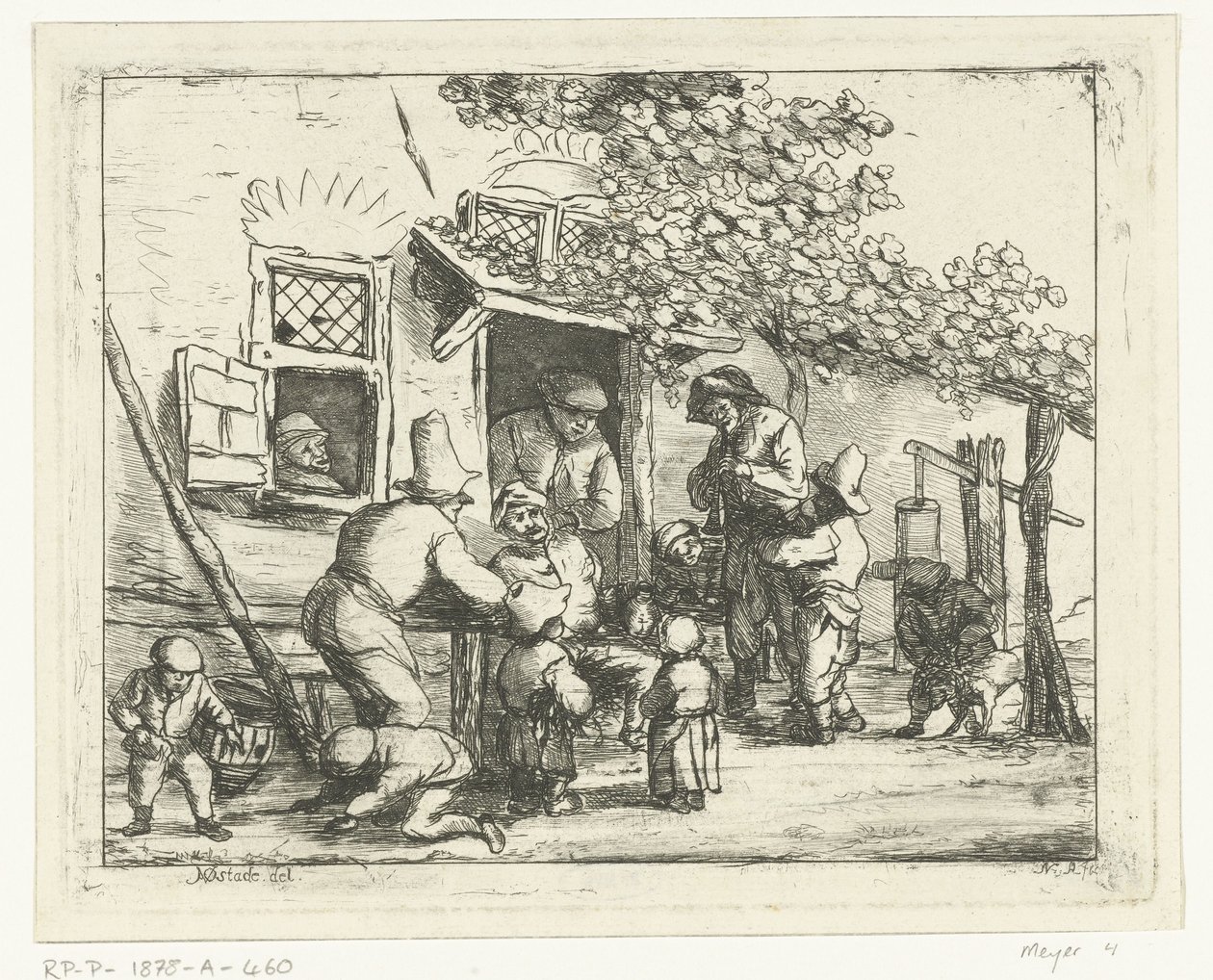 Twee straatmuzikanten voor een huis door Nicolaas Albrecht