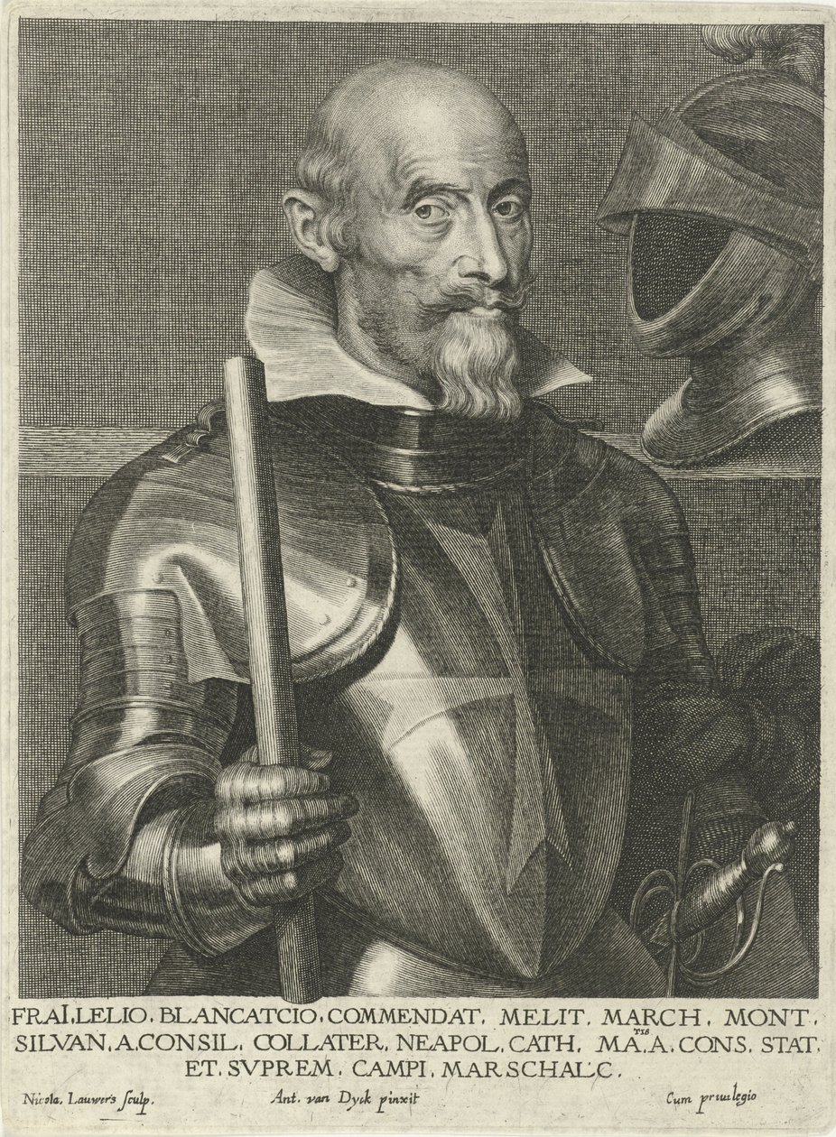 Portret van Lelio Brancaccio, gegraveerd door Nicolaes Lauwers naar Anthony van Dyck door Nicolaes Lauwers