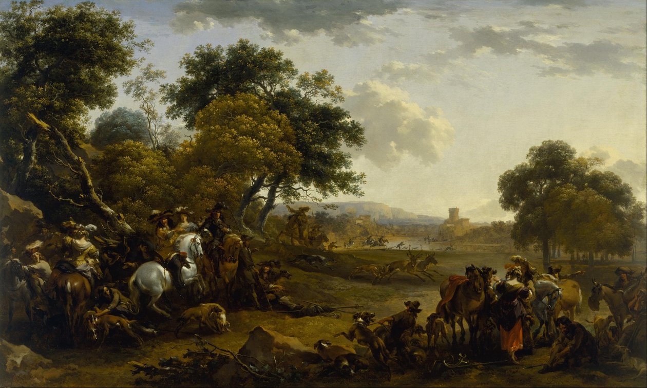 Landschap met een Jachtpartij door Nicolaes Pietersz. Berchem