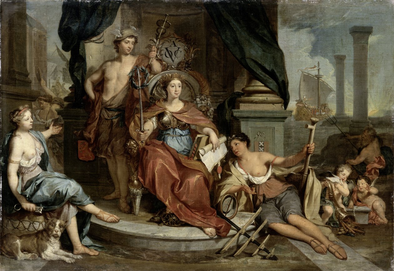 Apotheose van de Nederlandse Oost-Indische Compagnie (Allegorie van de Amsterdamse Kamer van Koophandel van de VOC), 1702-46 door Nicolaes Verkolje