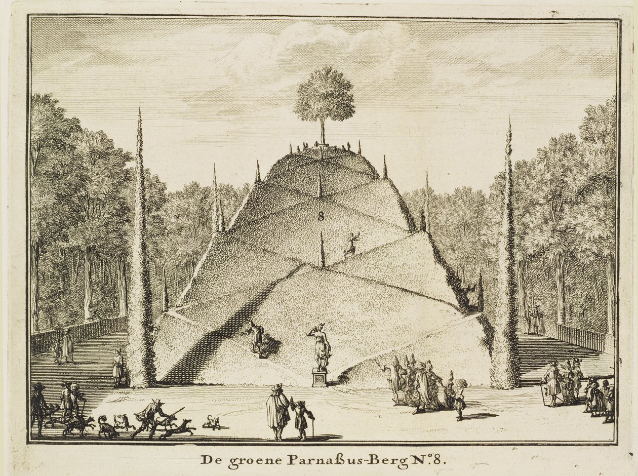 Kunstmatige berg Parnassus, gegraveerd door Johannes Van den Aveele door Nicolaes Jansz Visscher