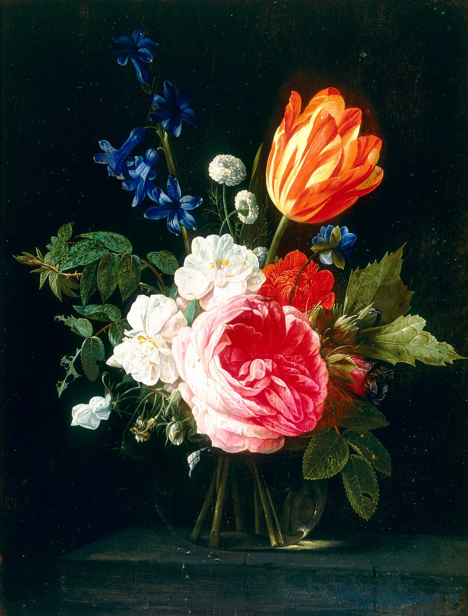 Metalen vaas met een bos bloemen door Nicolaes van Veerendael