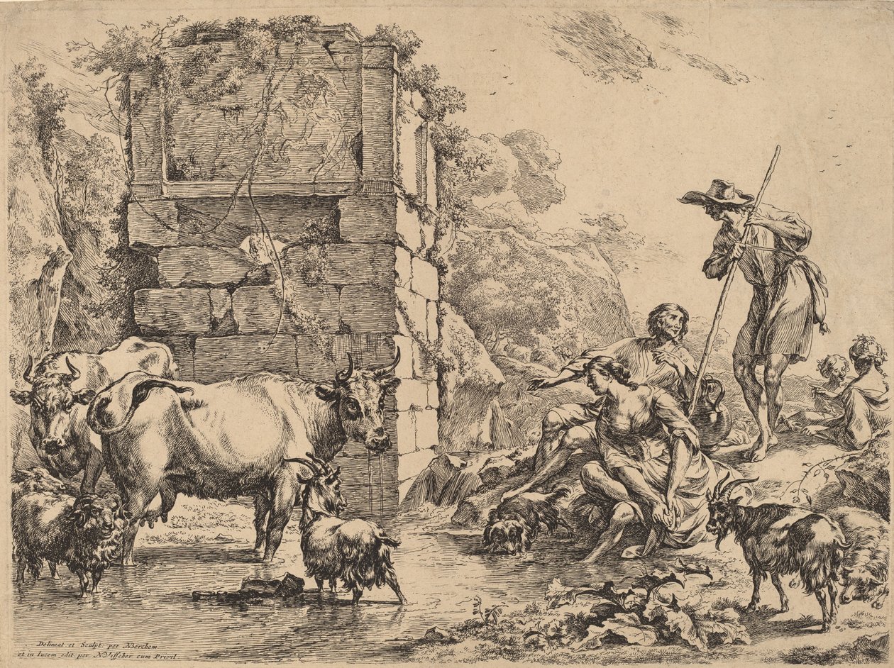 Koe drinkt, 1680 door Nicolaes Berchem