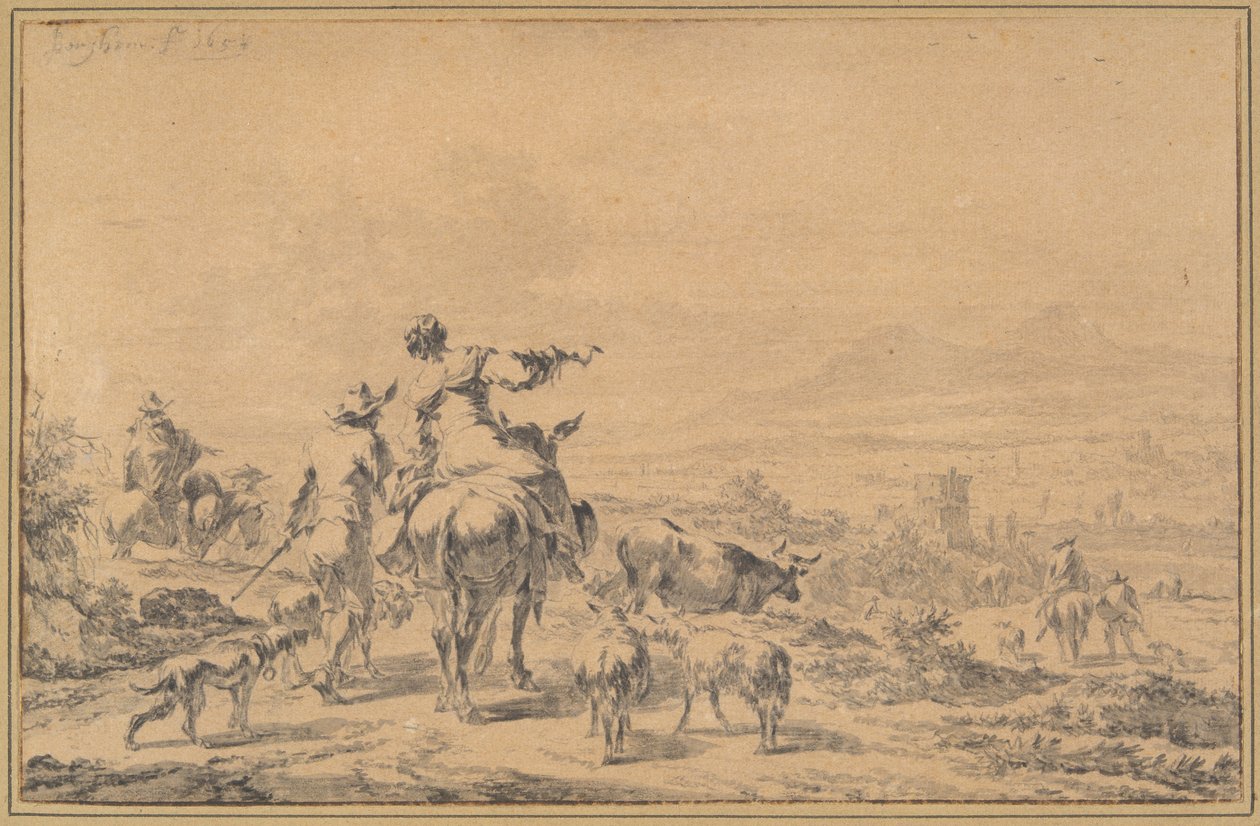 Herders in een Italiaans Landschap door Nicolaes Berchem