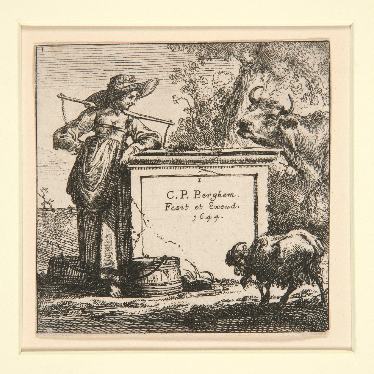 De Set van de Koeien, met de Melkmeid door Nicolaes Berchem