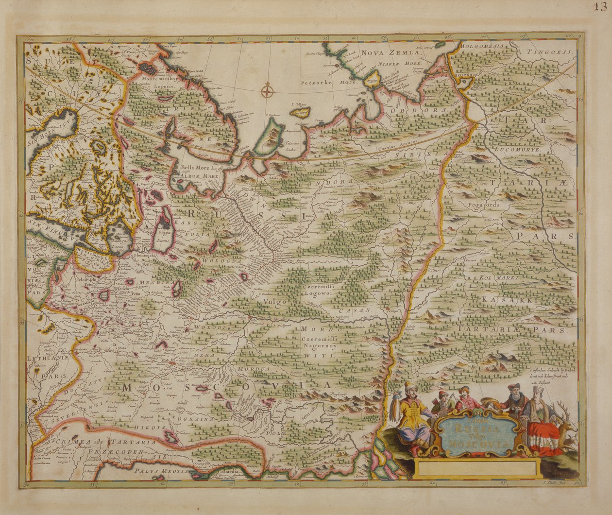 Kaart van Rusland en Oost-Europa uit Atlas Minor, 1745 door Nicolaes Jansz Visscher
