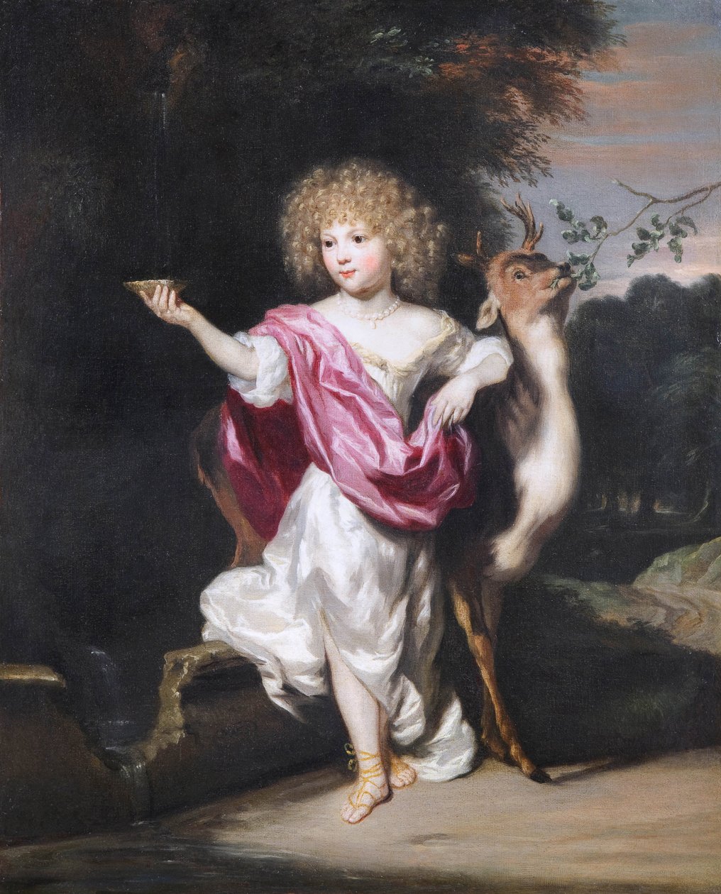 Portret van een meisje met een hert door Nicolaes Maes