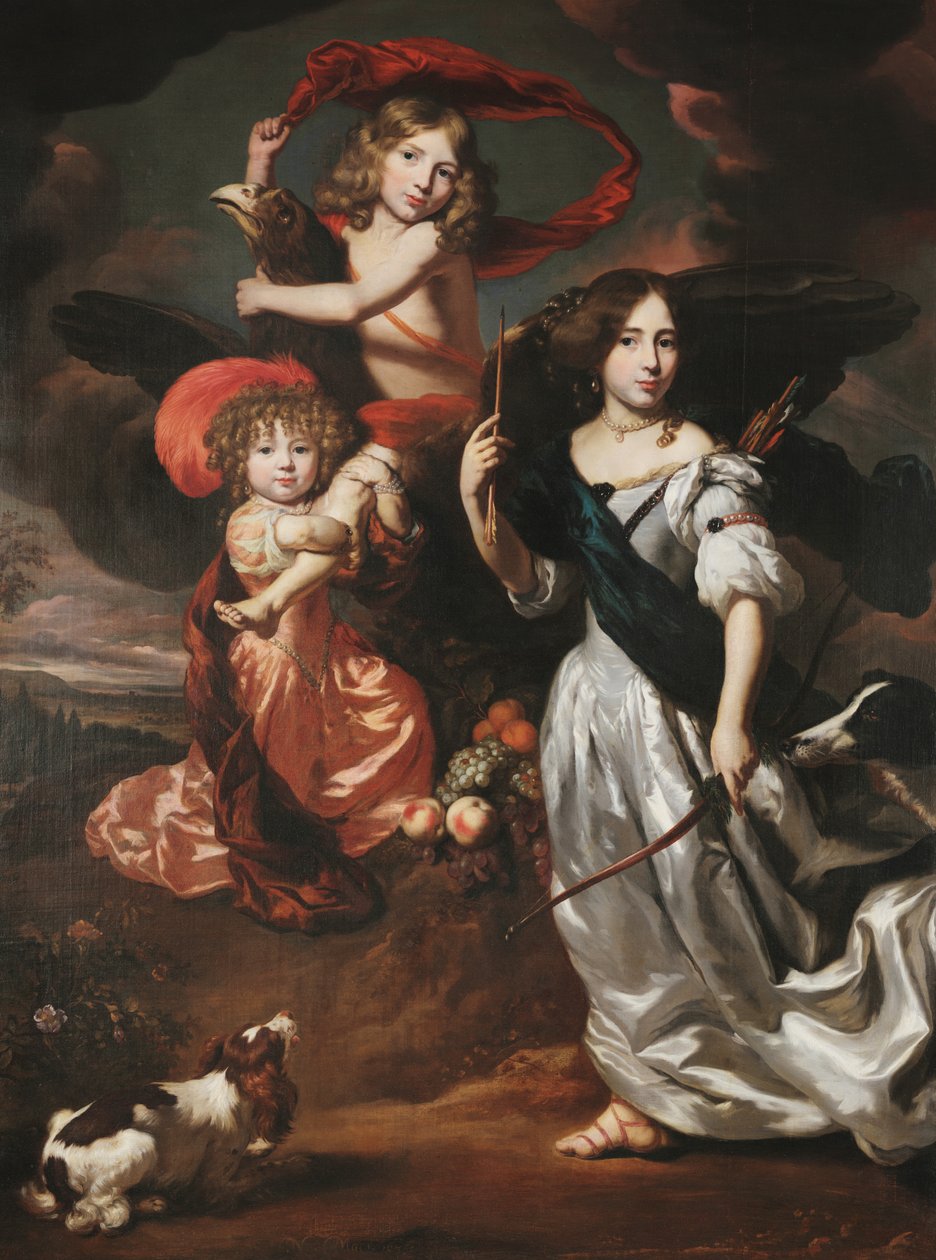 Portret van drie kinderen als Ceres, Ganymedes en Diana door Nicolaes Maes