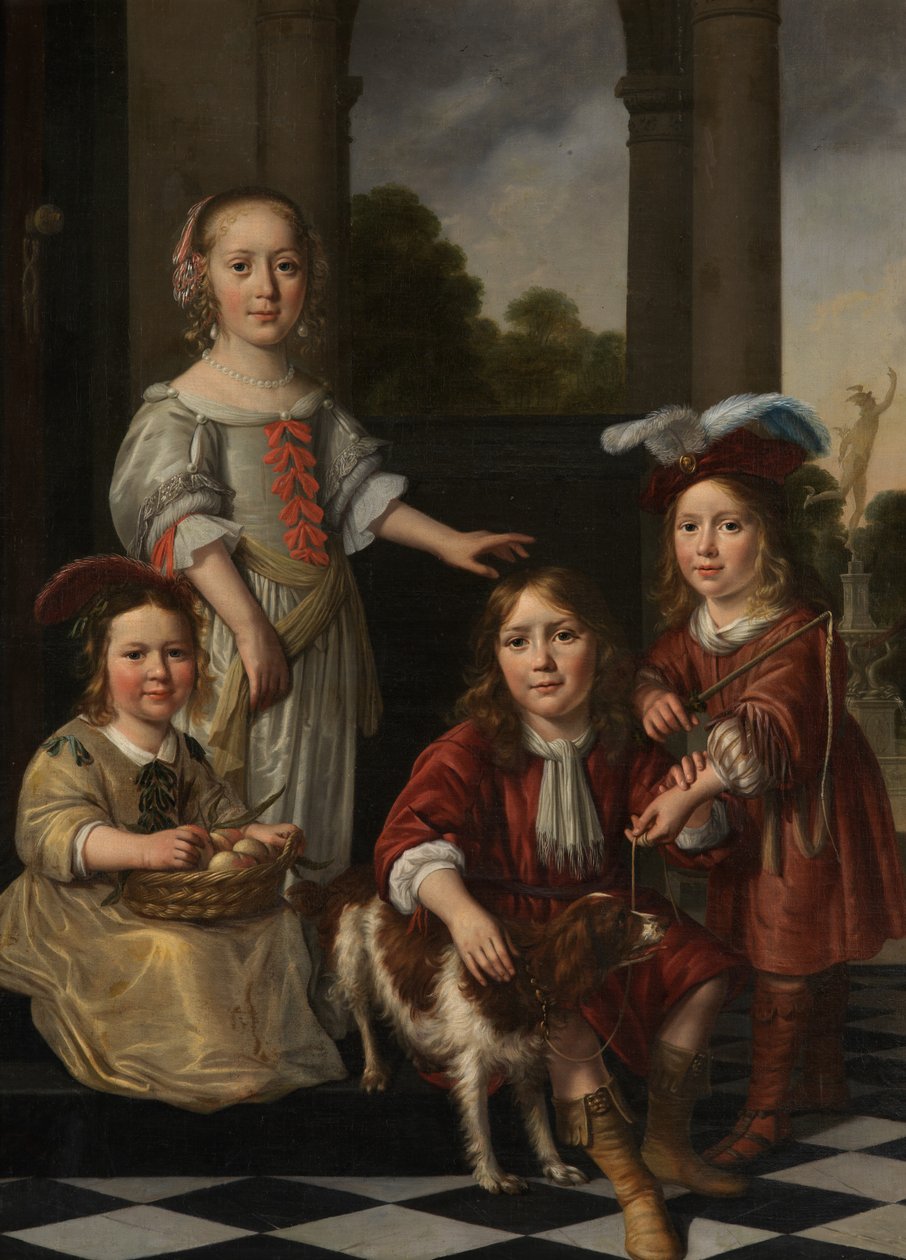 Portret van vier kinderen door Nicolaes Maes