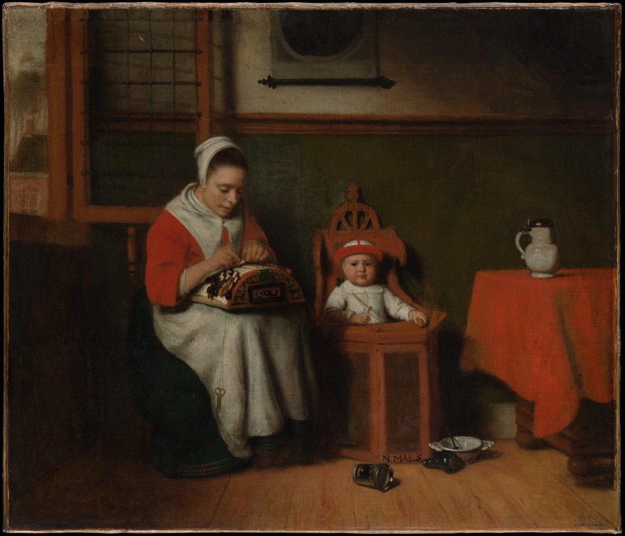 De kantwerkster door Nicolaes Maes