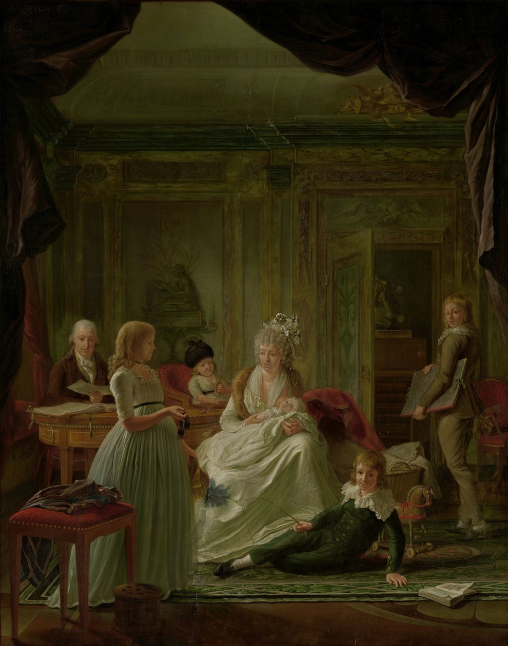 Portret van Aernout van Beeftingh, zijn vrouw Jacoba Maria Boon en hun kinderen door Nicolaes Muys