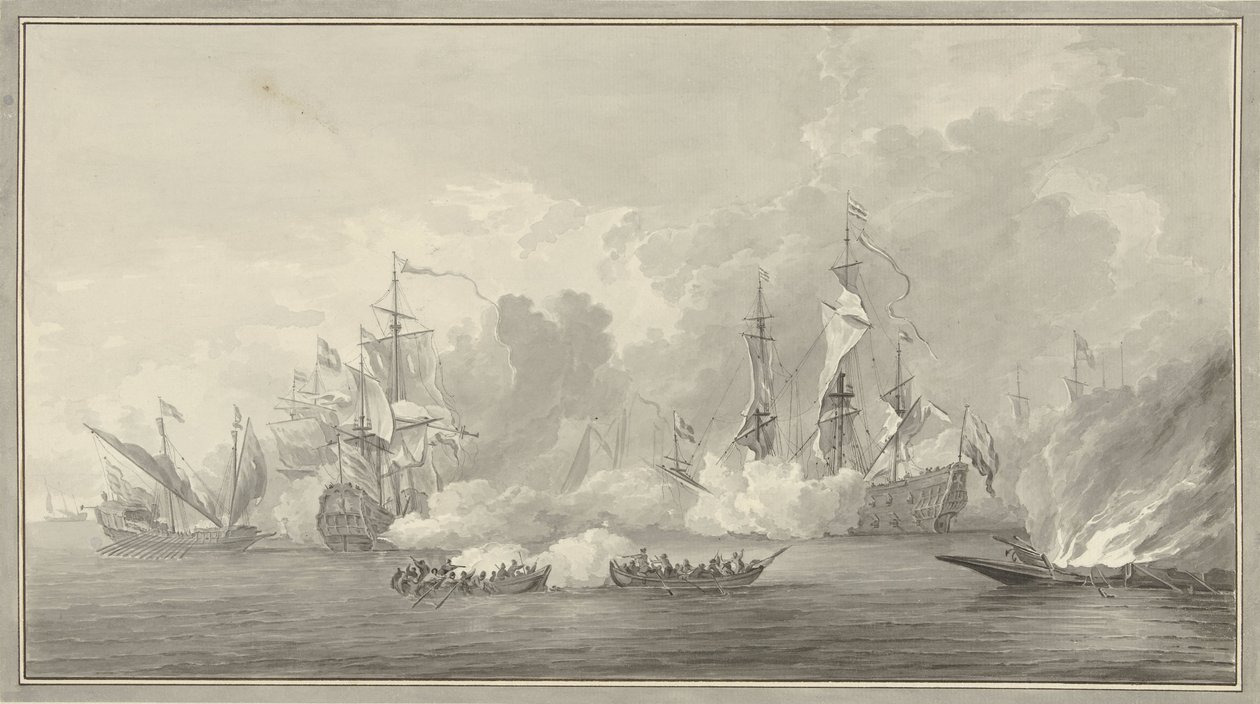 Zeeslag, mogelijk bij Kijkduin op 21 augustus 1673 door Nicolaes Muys