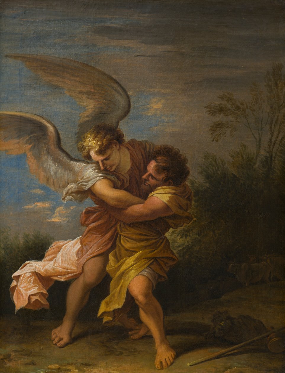 Jacob worstelt met de Engel door Nicolaes Pietersz (attr.to) Berchem