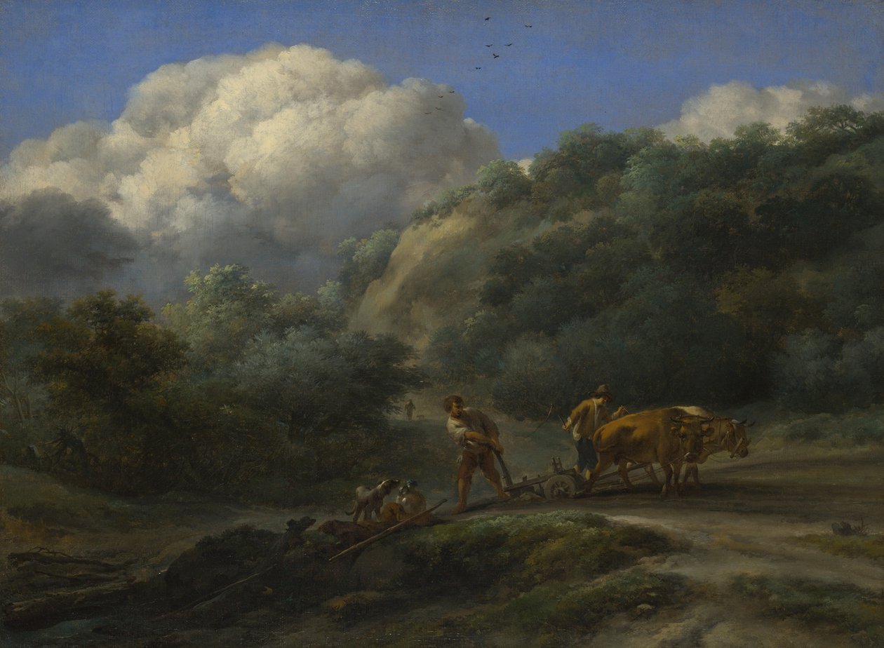 Een Man en een Jongen ploegen met Ossen, ca. 1650 door Nicolaes Pietersz. Berchem