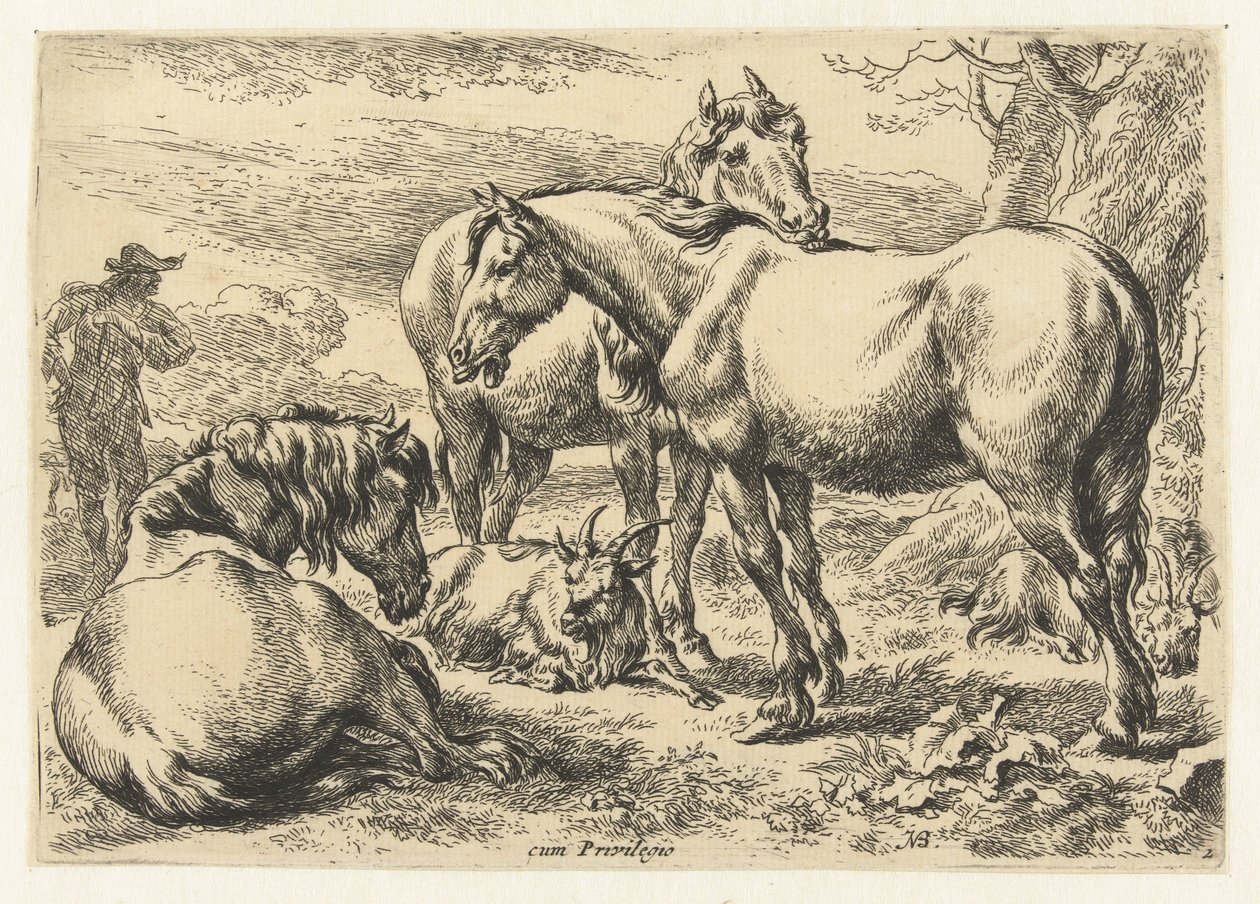 Drie paarden Dieren (serie titel) door Nicolaes Pietersz Berchem