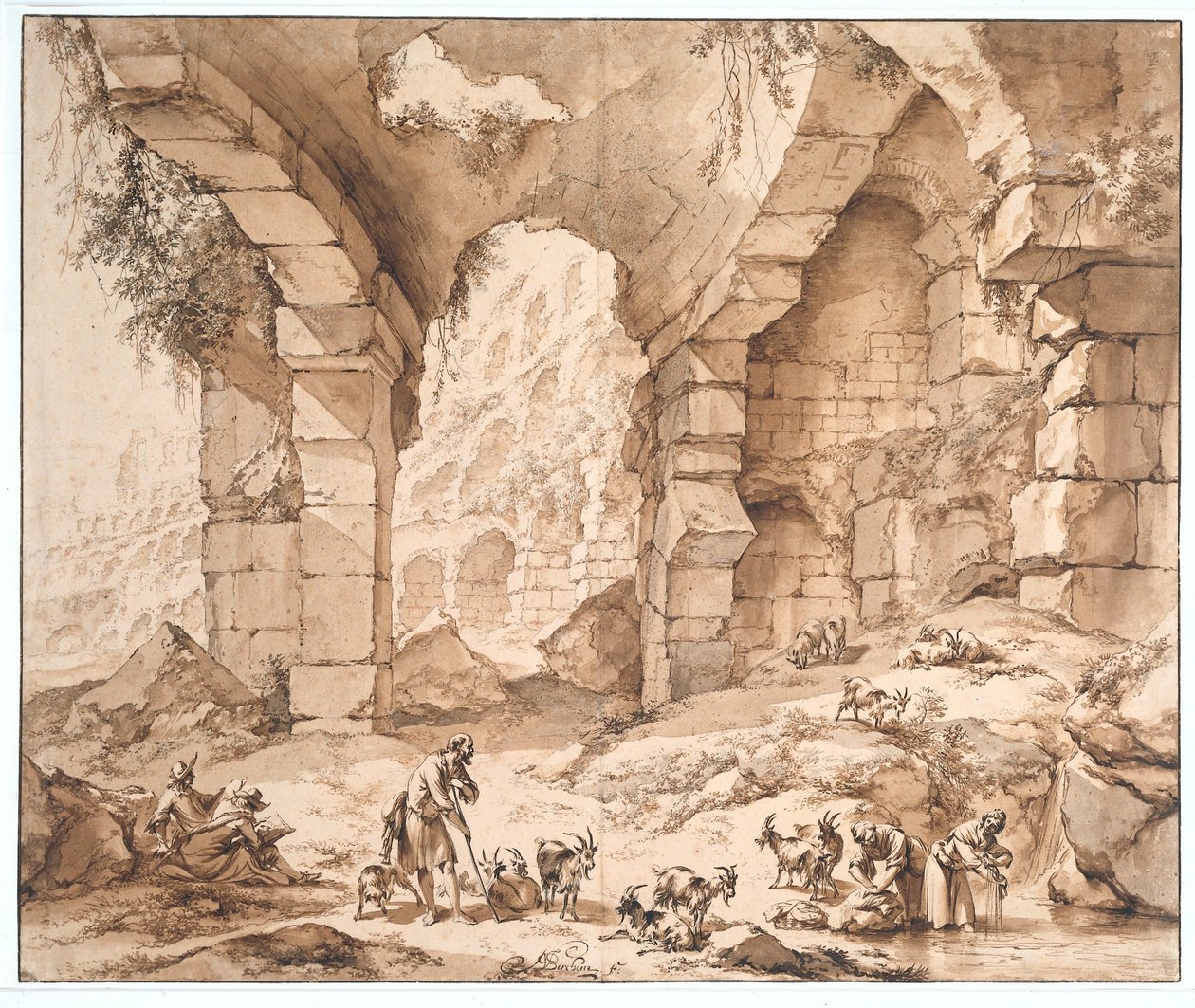 Gezicht op de ruïnes van het Colosseum door Nicolaes Pietersz Berchem