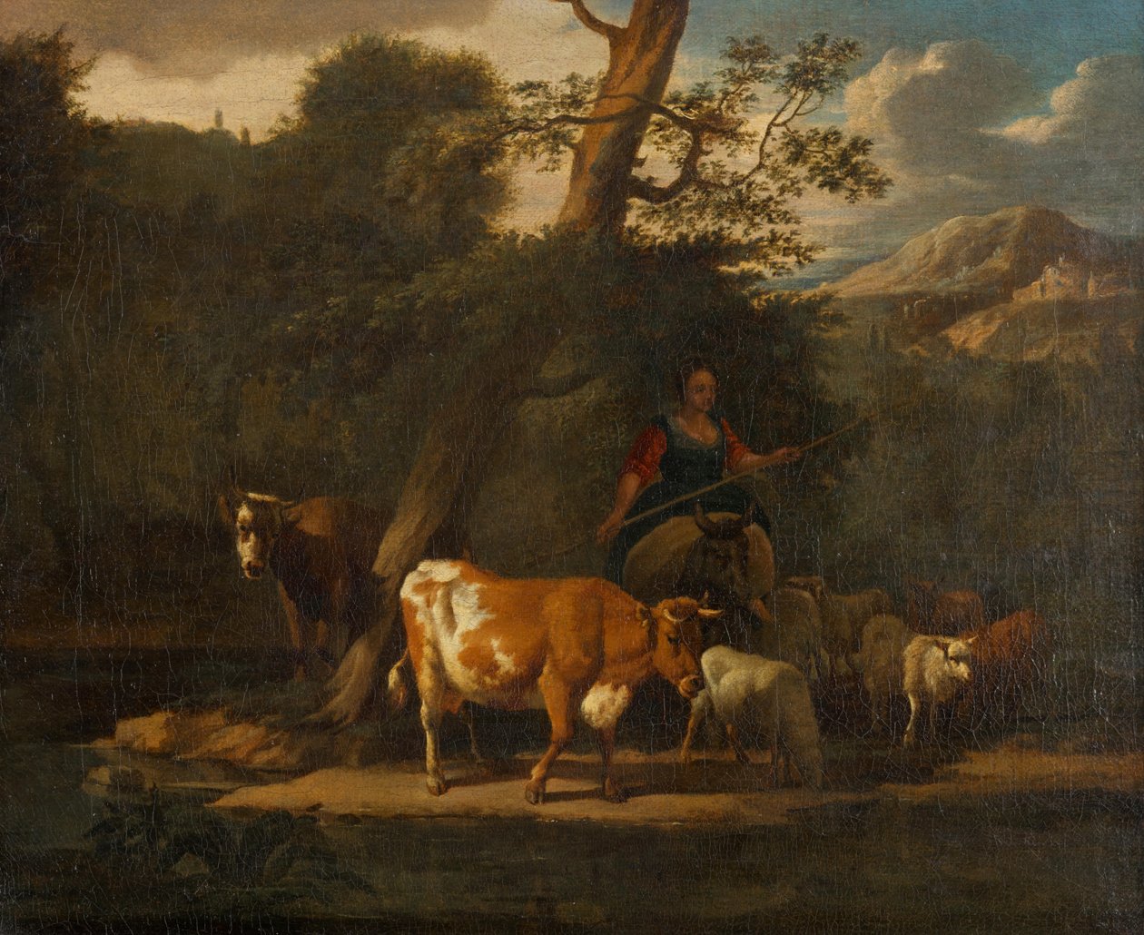 Herderin met koeien onder een boom door Nicolaes Pietersz. Berchem