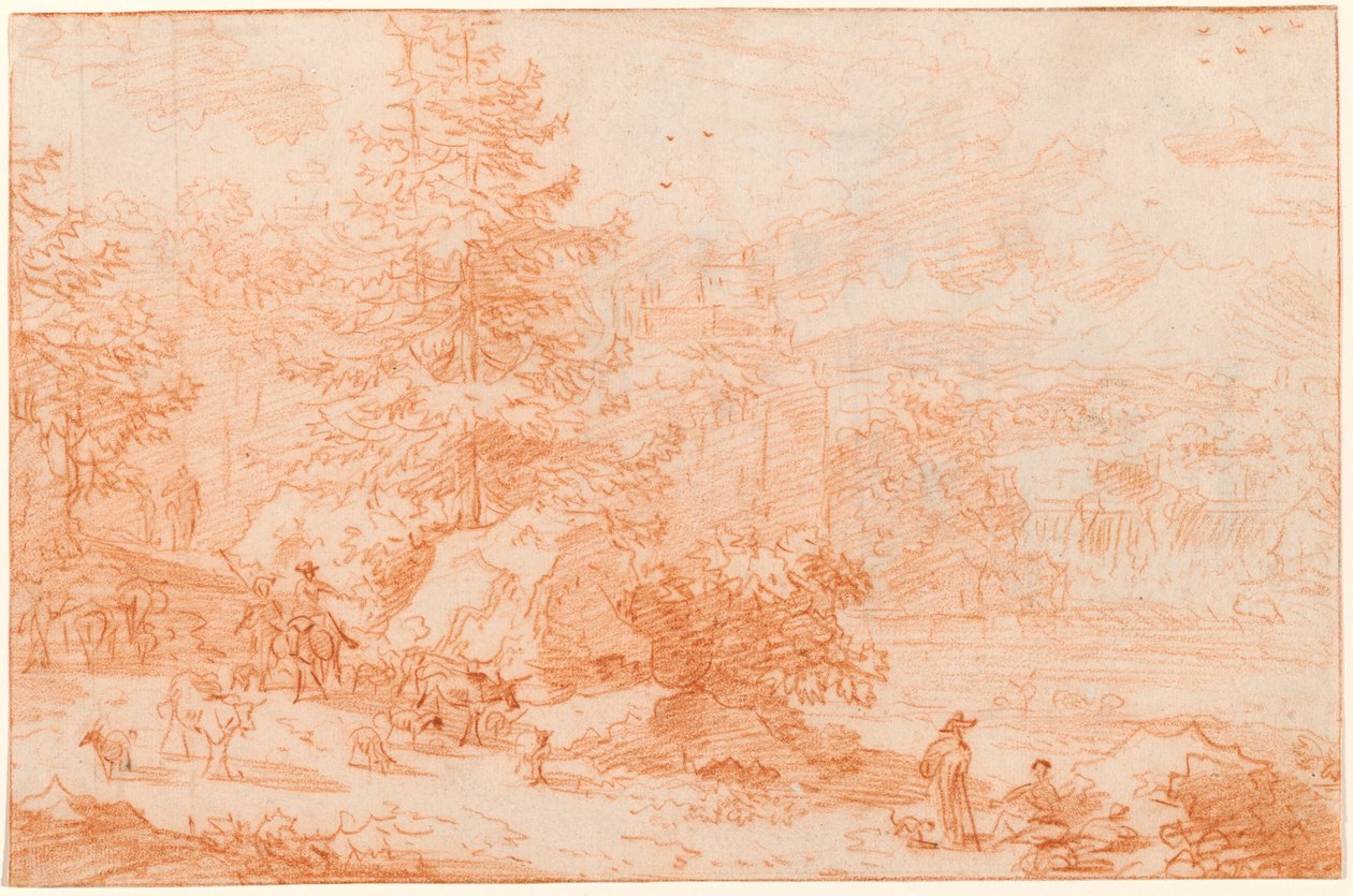 Noordelijk Landschapsfantasie die Tivoli Oproept door Nicolaes Pietersz Berchem