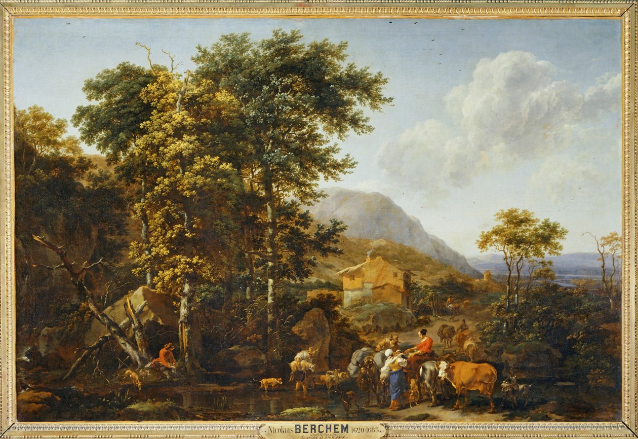 Landschap met grote boom ... door Nicolaes Pietersz. Berchem