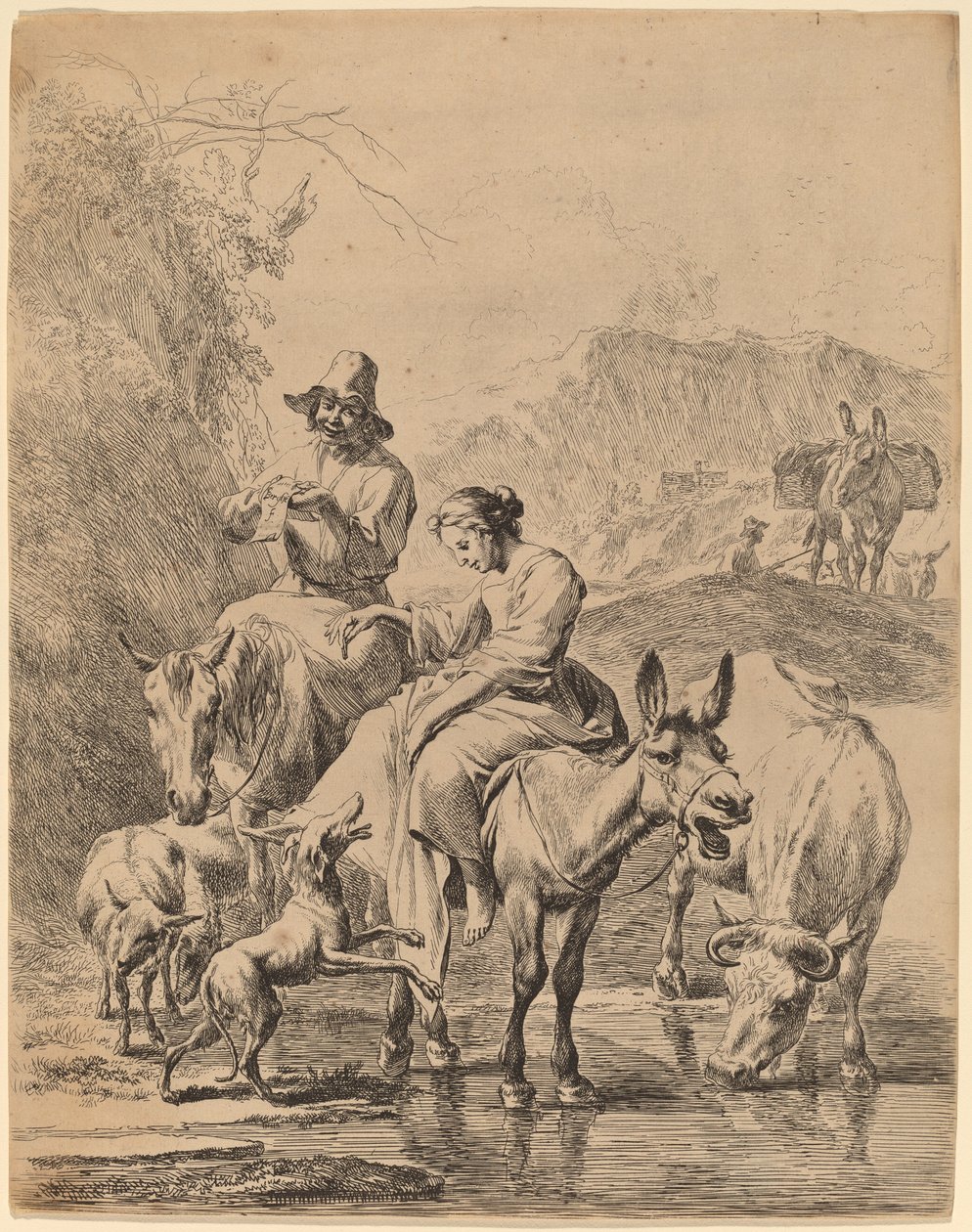 Herderin op een Ezel door Nicolaes Pietersz Berchem