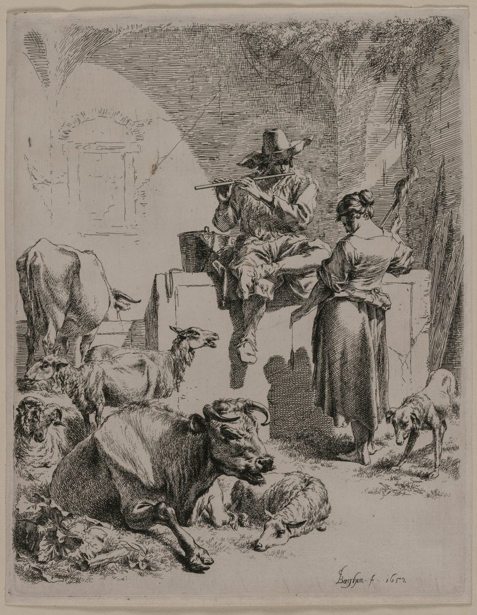 De fluitende herder door Nicolaes Pietersz. Berchem