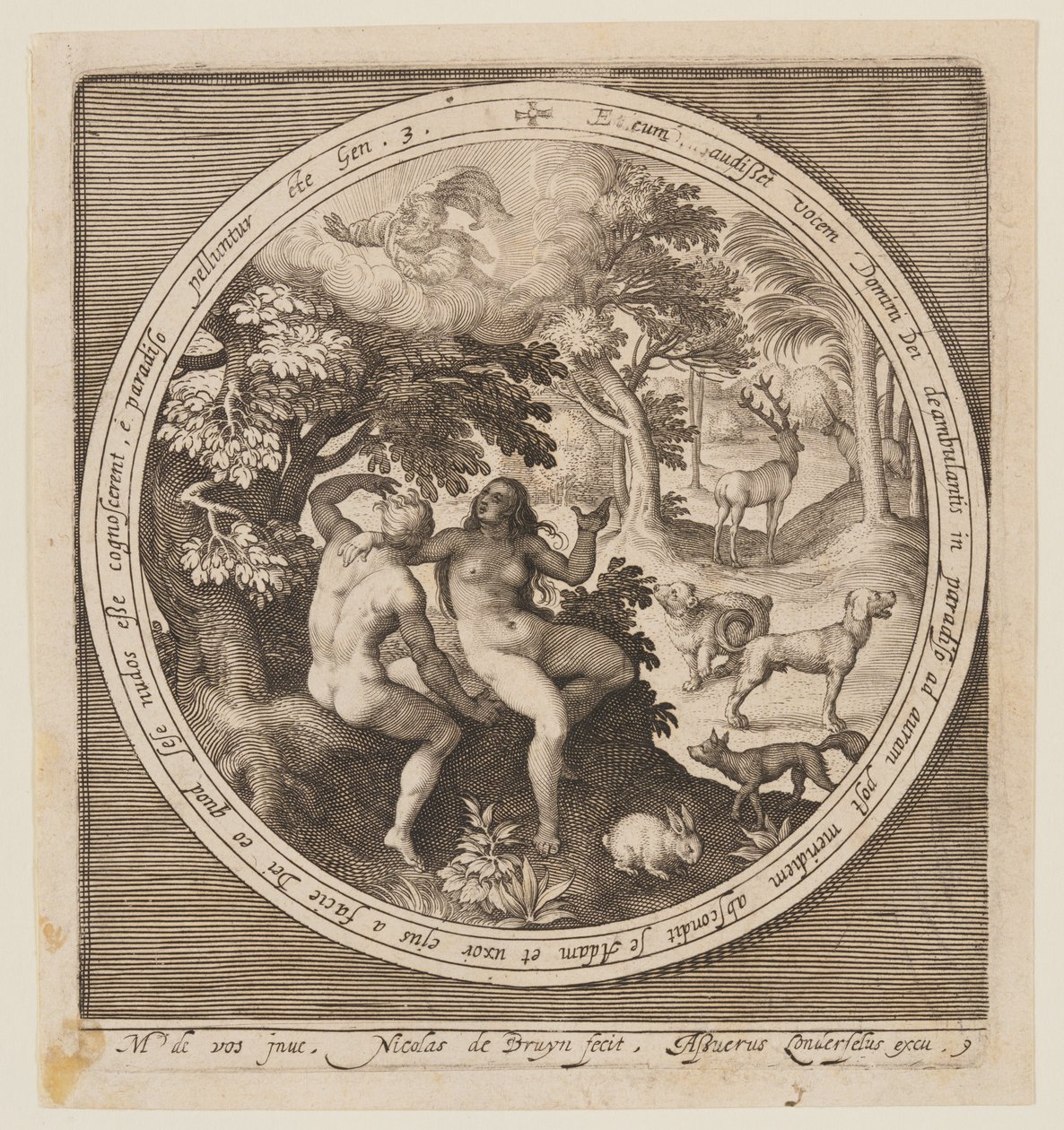 Adam en Eva verbergen zich voor de Heer, van de Schepping tot de Verdrijving uit het Paradijs door Nicolaes de Bruyn