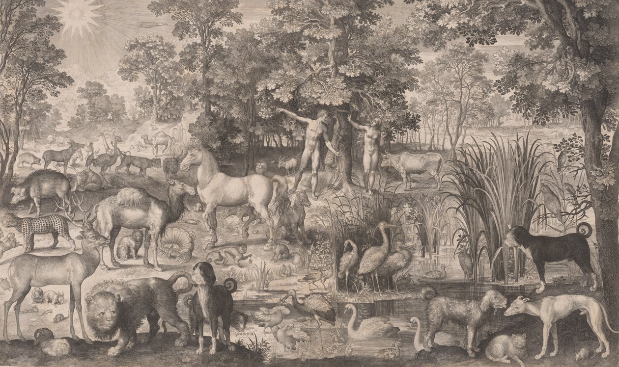 Adam en Eva in het Paradijs, 1631 door Nicolaes de Bruyn