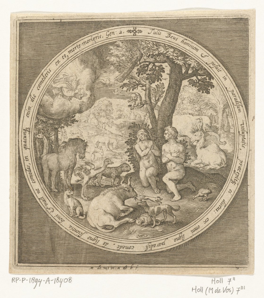 Adam en Eva in het paradijs door Nicolaes de Bruyn