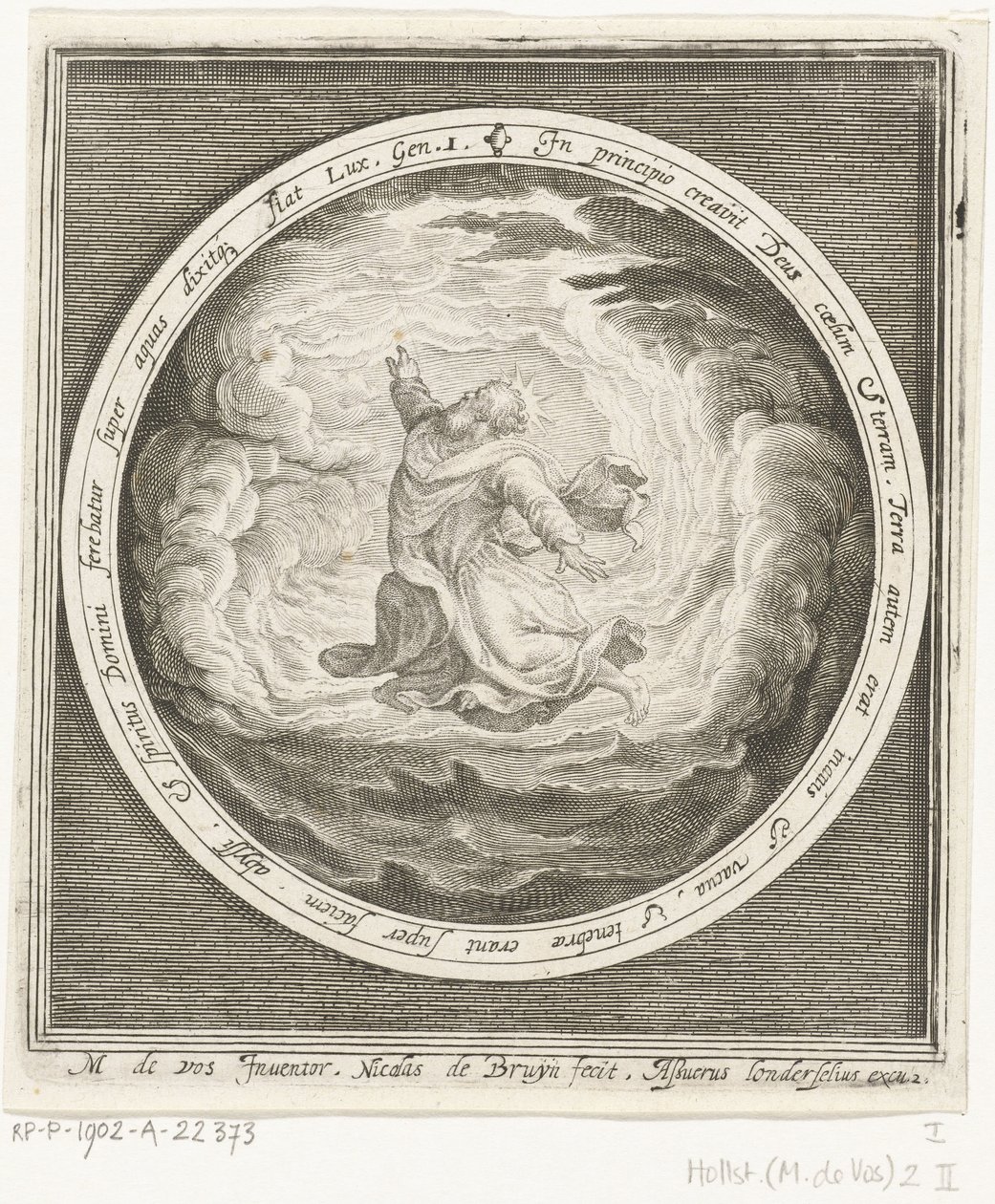 Eerste dag van schepping: God schept hemel en aarde door Nicolaes de Bruyn