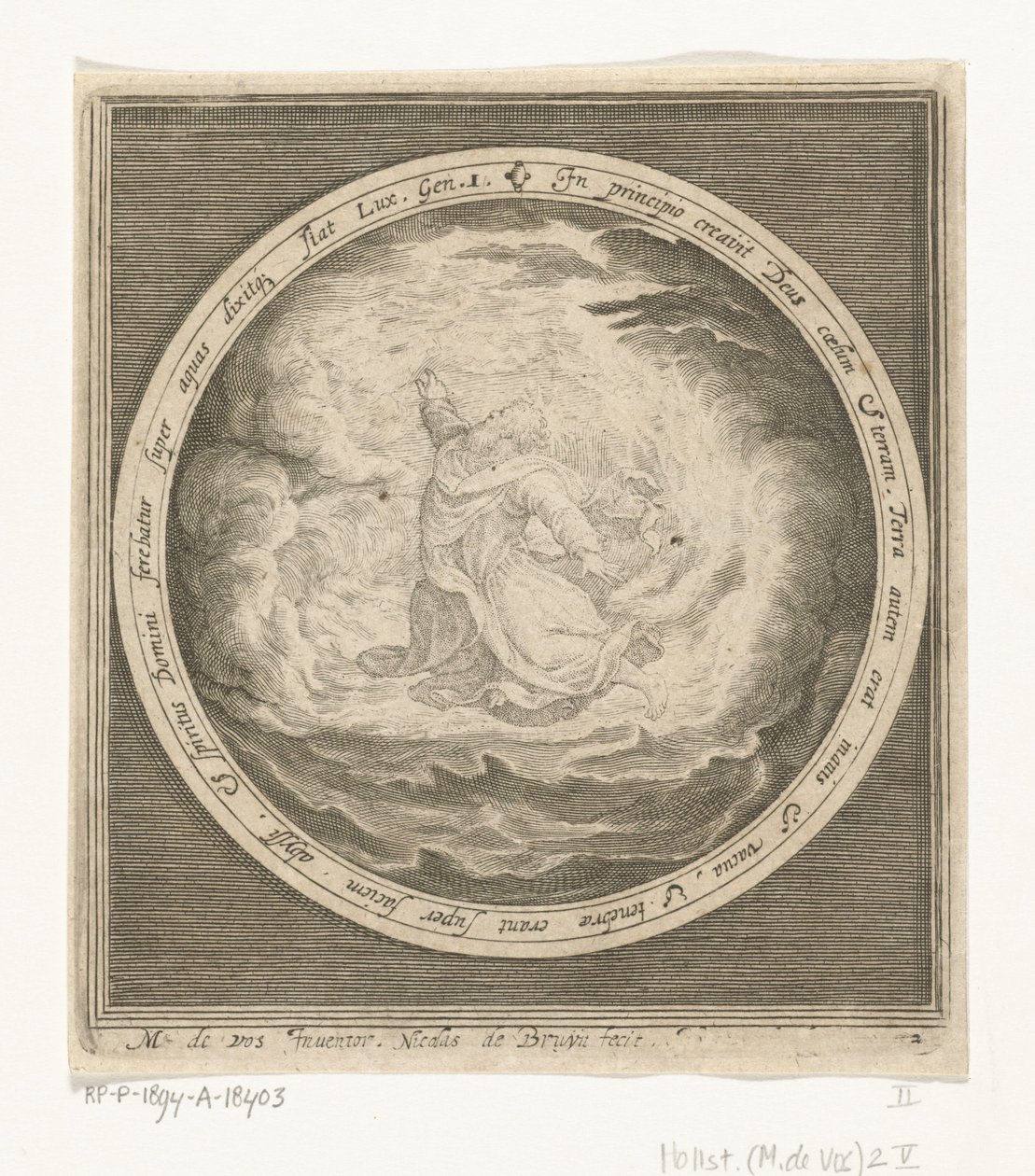 Eerste dag van schepping: God schept hemel en aarde door Nicolaes de Bruyn