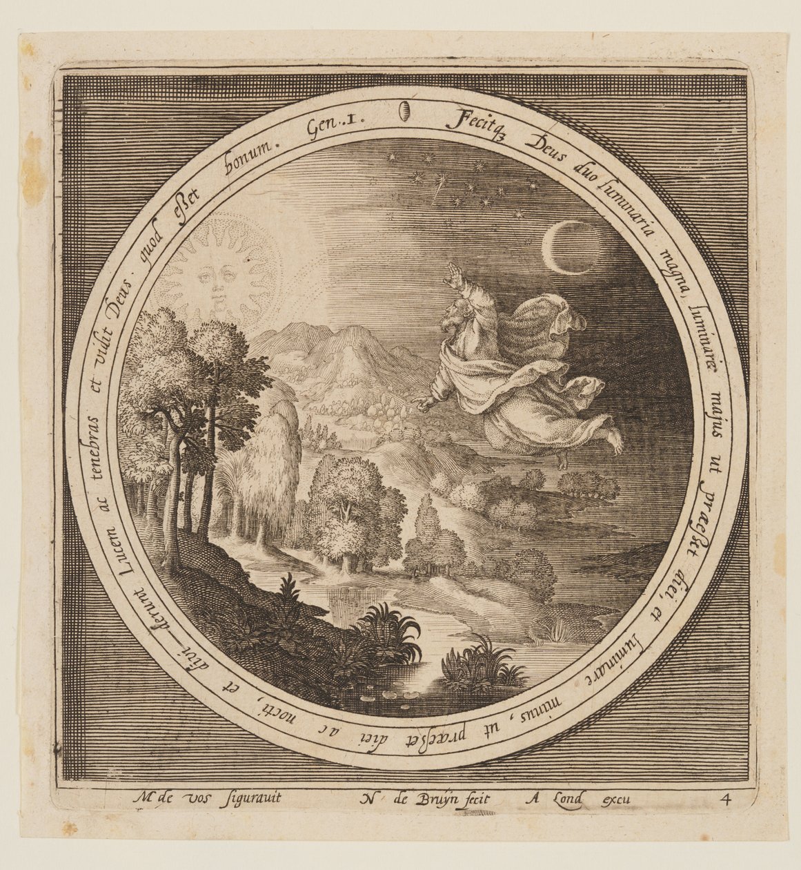 Vierde dag: De Schepping van de Zon, Maan en Sterren, van De Schepping tot de Verdrijving uit het Paradijs door Nicolaes de Bruyn