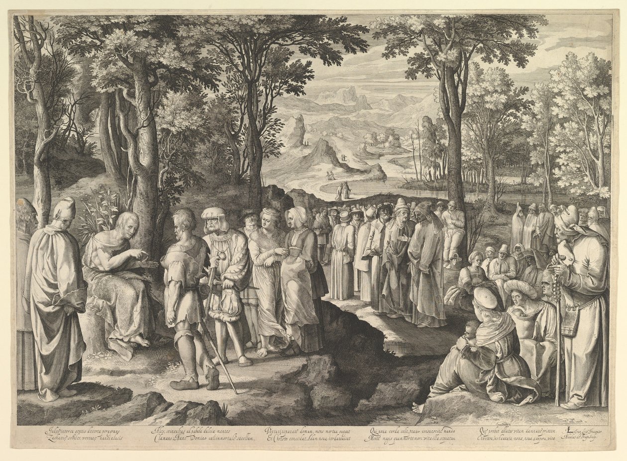 Johannes de Doper predikend in de woestijn door Nicolaes de Bruyn