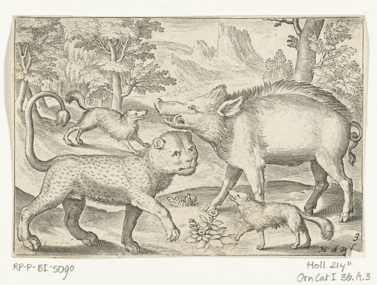 Luipaard, wild zwijn en honden door Nicolaes de Bruyn