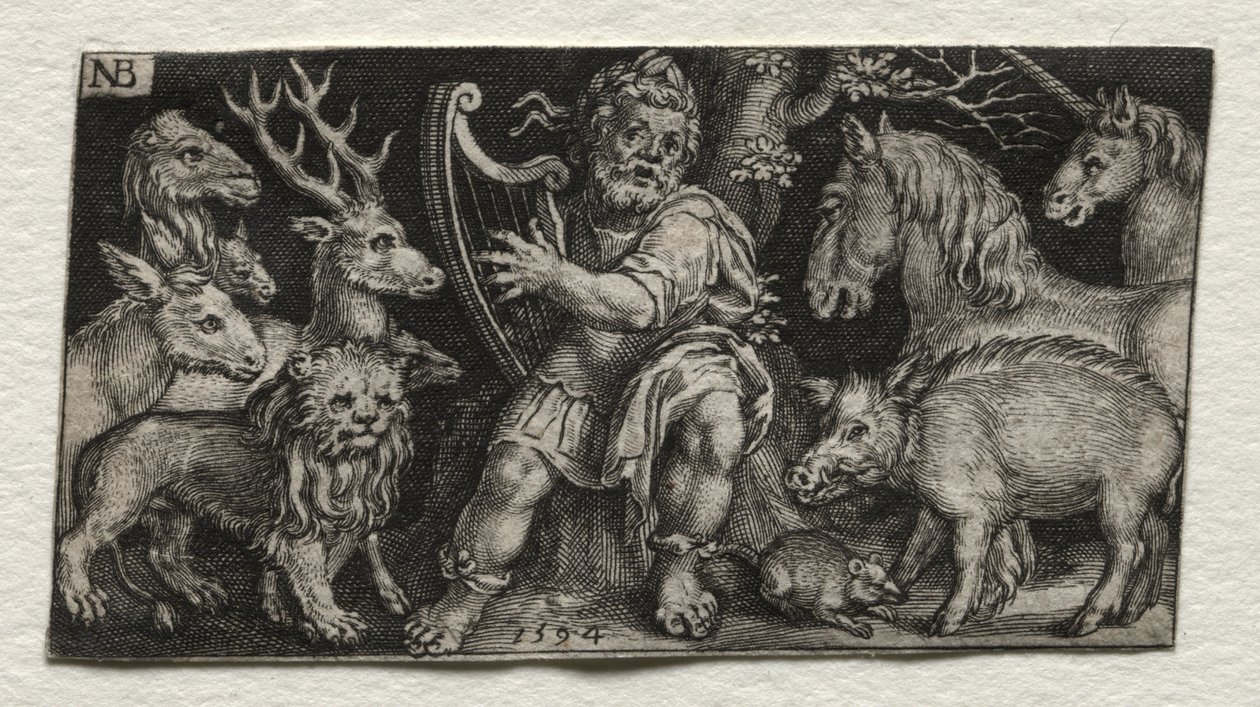 Orpheus die de dieren betovert door Nicolaes de Bruyn