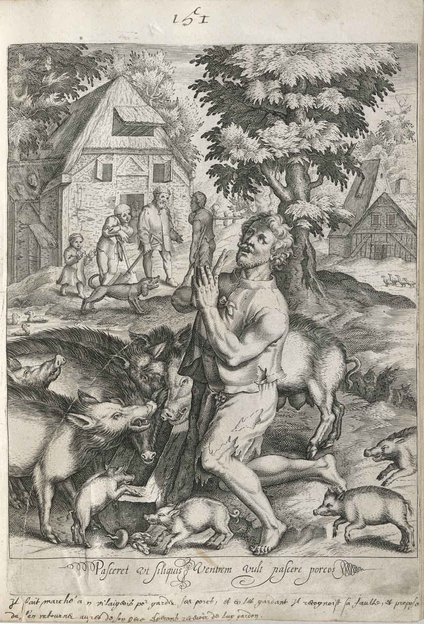 De Verloren Zoon tussen de Varkens, plaat 5 uit Het Verhaal van de Verloren Zoon door Nicolaes de Bruyn