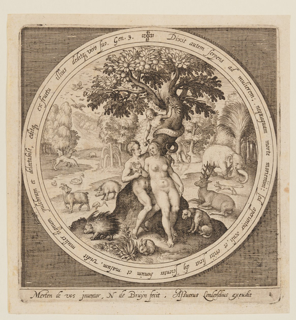 De verleiding van Eva, van de schepping tot de verdrijving uit het paradijs door Nicolaes de Bruyn