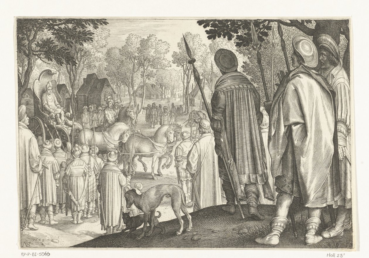 Triomftocht van Jozef in zegewagen van farao door Nicolaes de Bruyn