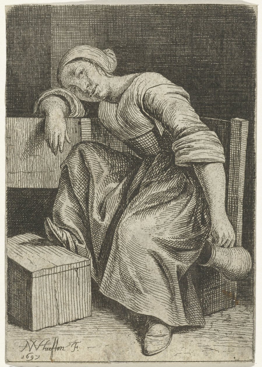 Jonge vrouw met kruik in de hand door Nicolaes van Haeften