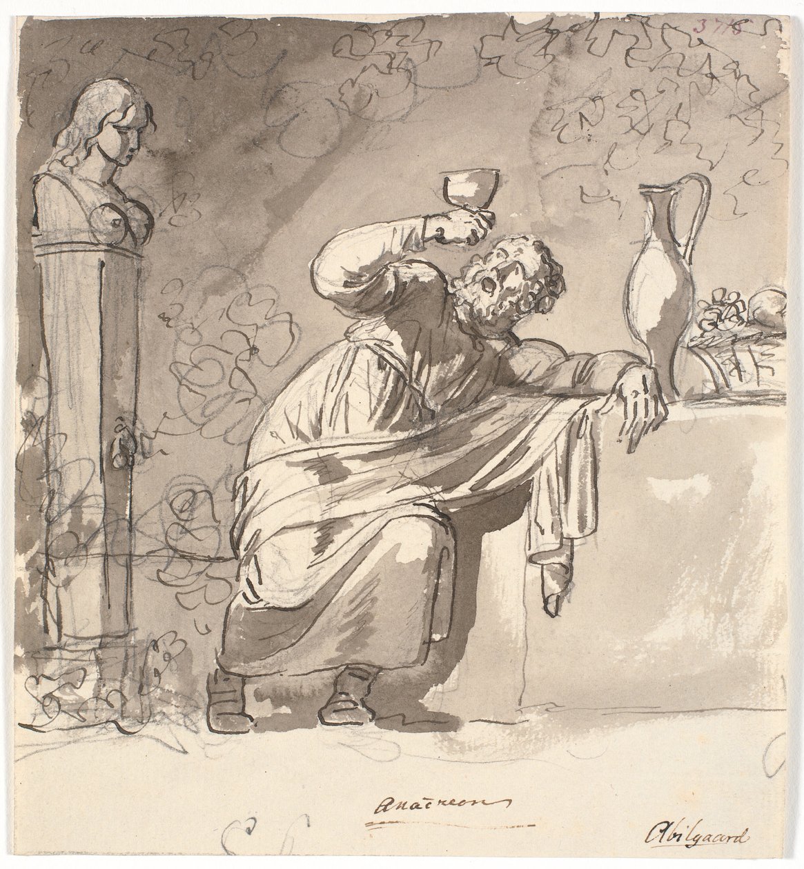 Anacreon, leunend tegen een tafel met een geheven beker door Nicolai Abildgaard