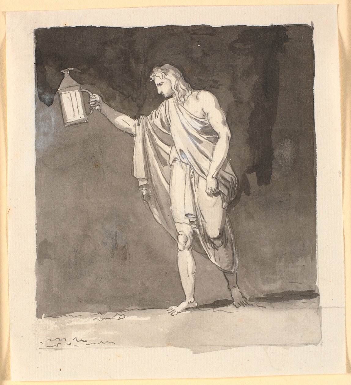 Diogenes die in het donker schijnt met een lantaarn door Nicolai Abildgaard